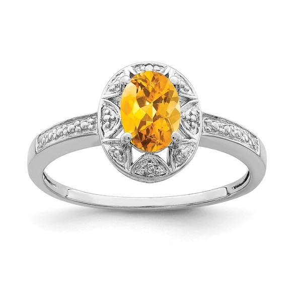 925 Sterling Silver Diamond & Citrine (November Birthstone) Ring Size 10